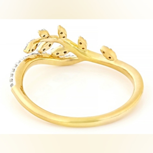 💎White Diamond 14k ✨️Yellow Gold Over Sterling Silver Leaf🌿 Band 0.13ctw♦️NWT♦ - Picture 5 of 5